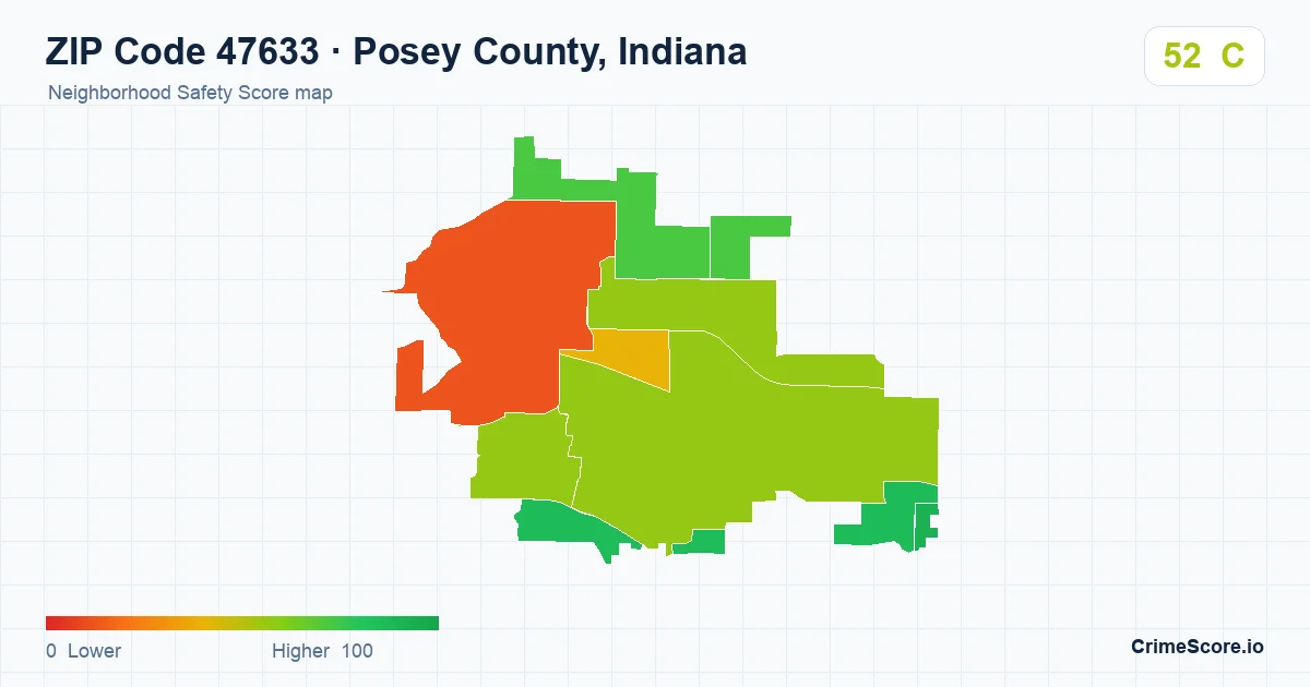 ZIP Code 47633 in Posey County, Indiana neighborhood Safety Score map