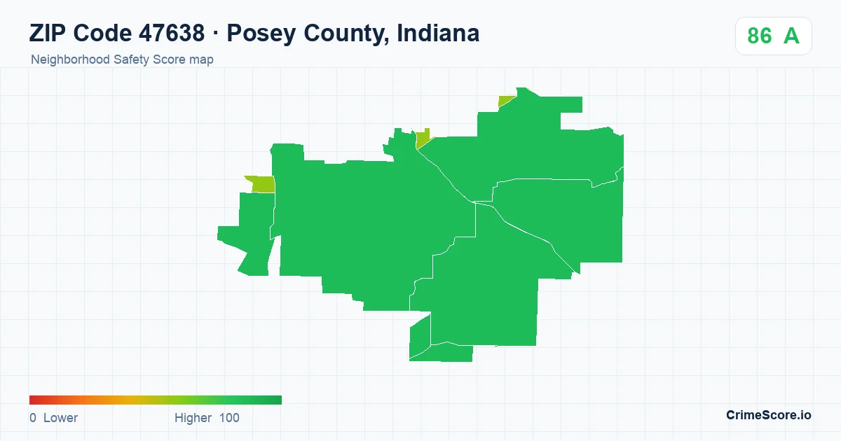 ZIP Code 47638 in Posey County, Indiana neighborhood Safety Score map
