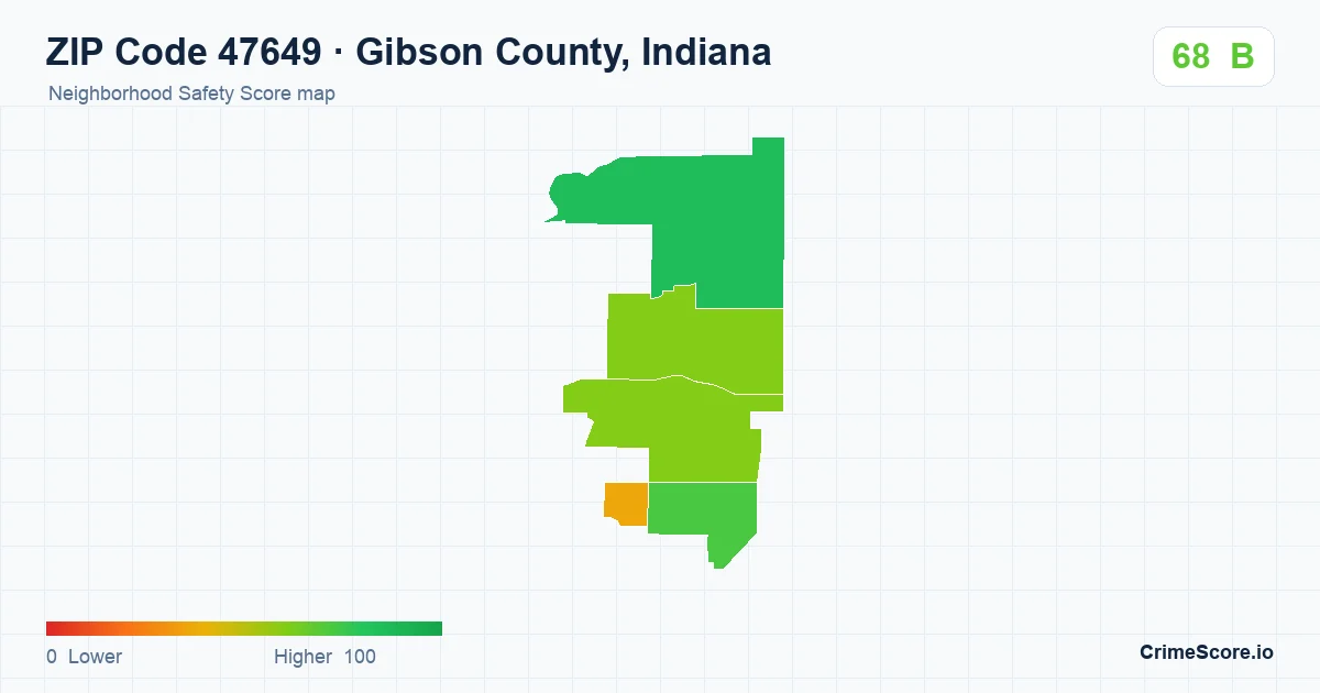 ZIP Code 47649 in Gibson County, Indiana neighborhood Safety Score map