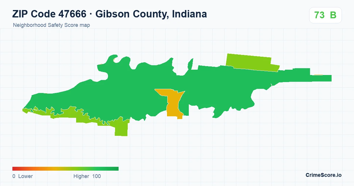 ZIP Code 47666 in Gibson County, Indiana neighborhood Safety Score map