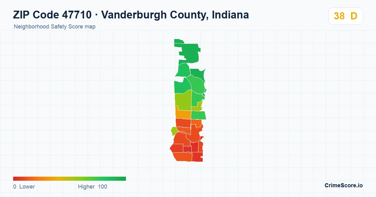 ZIP Code 47710 in Vanderburgh County, Indiana neighborhood Safety Score map