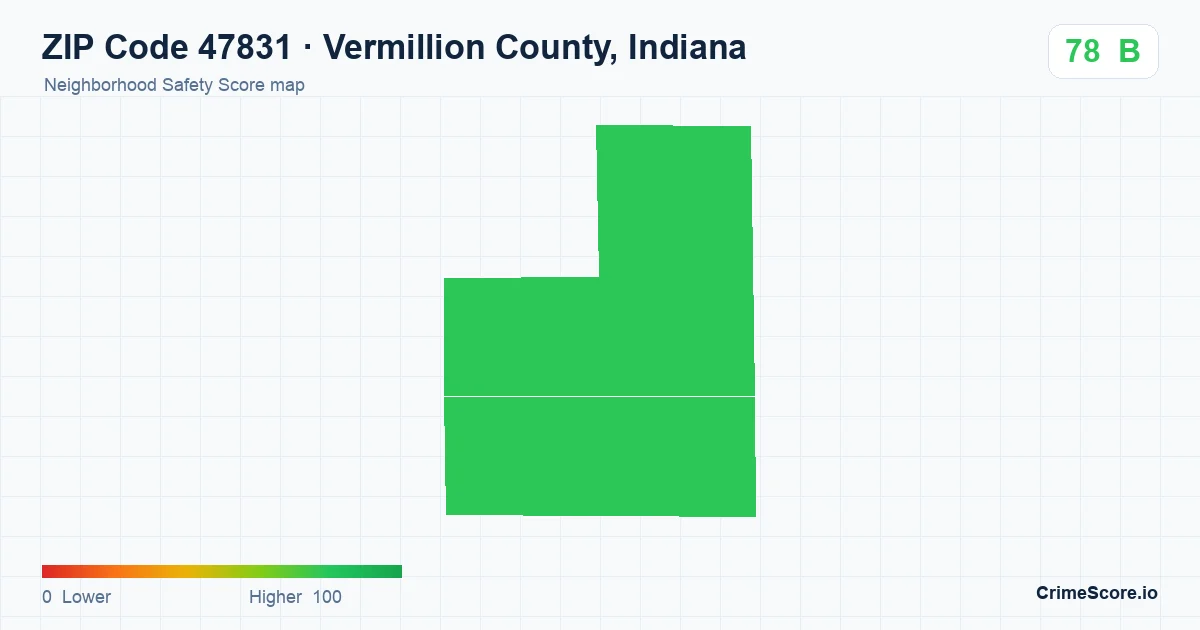 ZIP Code 47831 in Vermillion County, Indiana neighborhood Safety Score map