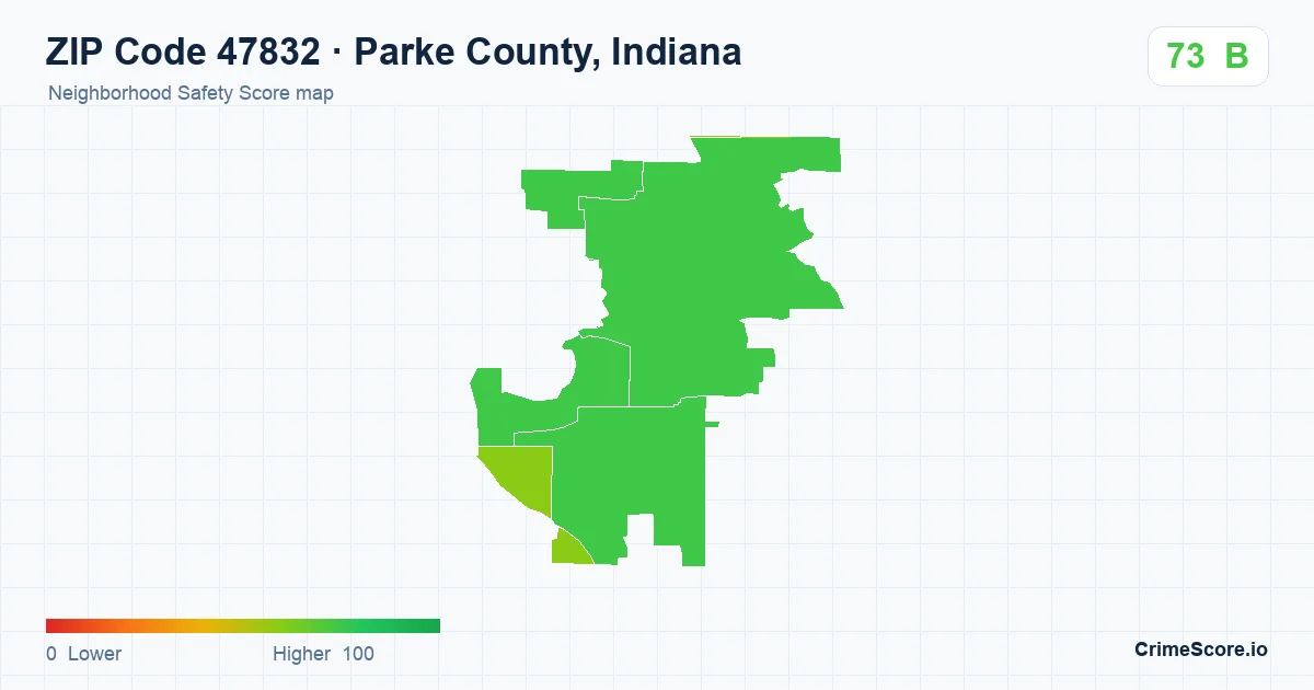 ZIP Code 47832 in Parke County, Indiana neighborhood Safety Score map