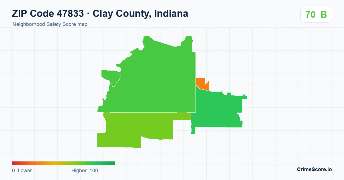 ZIP Code 47833 in Clay County, Indiana neighborhood Safety Score map