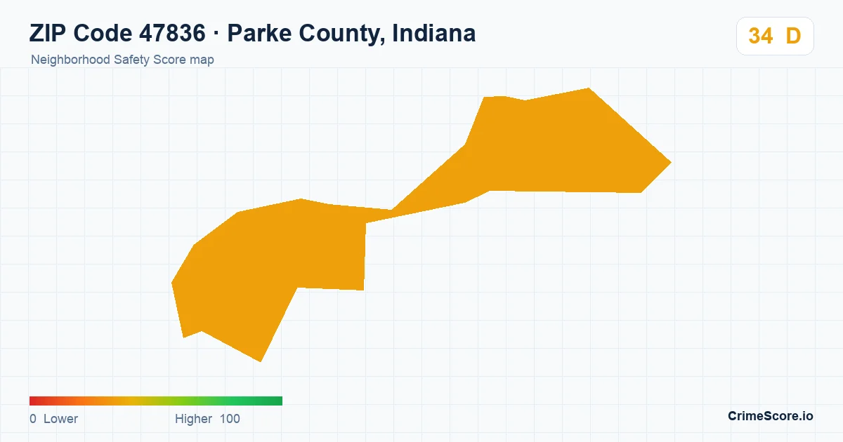 ZIP Code 47836 in Parke County, Indiana neighborhood Safety Score map