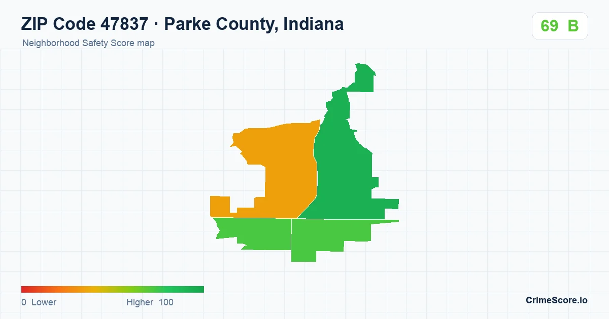 ZIP Code 47837 in Parke County, Indiana neighborhood Safety Score map