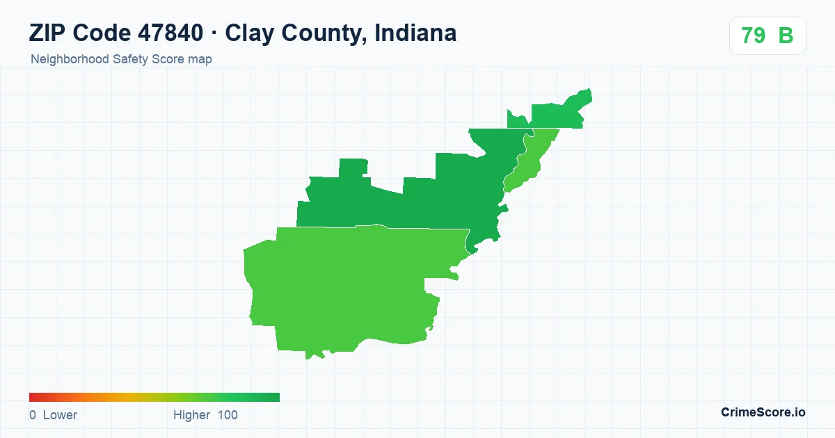 ZIP Code 47840 in Clay County, Indiana neighborhood Safety Score map