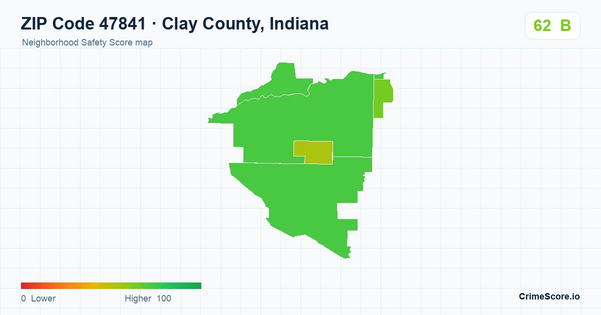ZIP Code 47841 in Clay County, Indiana neighborhood Safety Score map