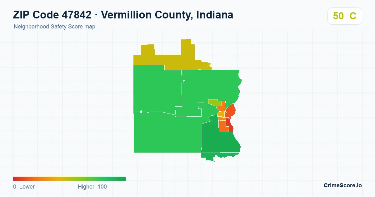 ZIP Code 47842 in Vermillion County, Indiana neighborhood Safety Score map