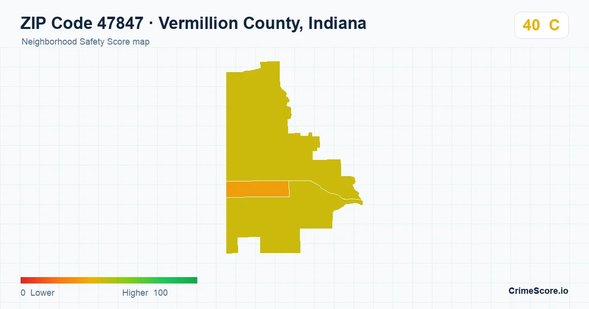ZIP Code 47847 in Vermillion County, Indiana neighborhood Safety Score map
