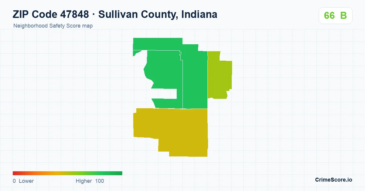 ZIP Code 47848 in Sullivan County, Indiana neighborhood Safety Score map