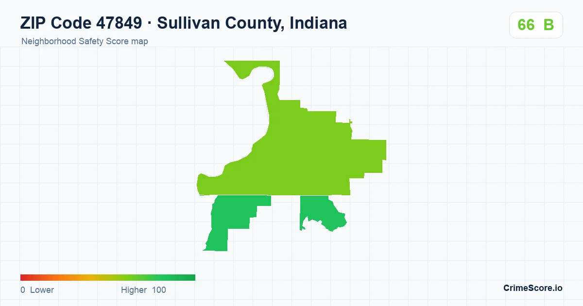 ZIP Code 47849 in Sullivan County, Indiana neighborhood Safety Score map