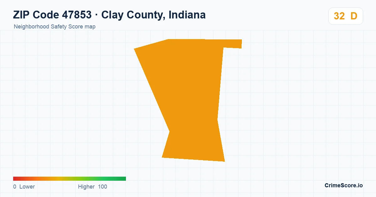 ZIP Code 47853 in Clay County, Indiana neighborhood Safety Score map