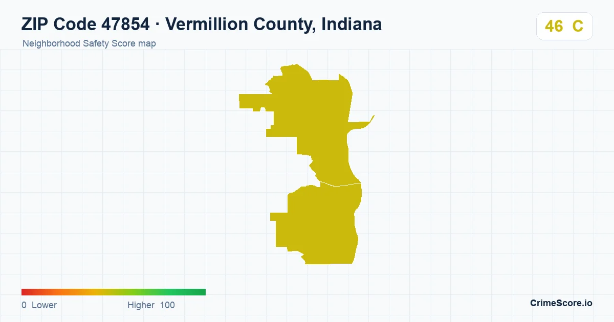 ZIP Code 47854 in Vermillion County, Indiana neighborhood Safety Score map
