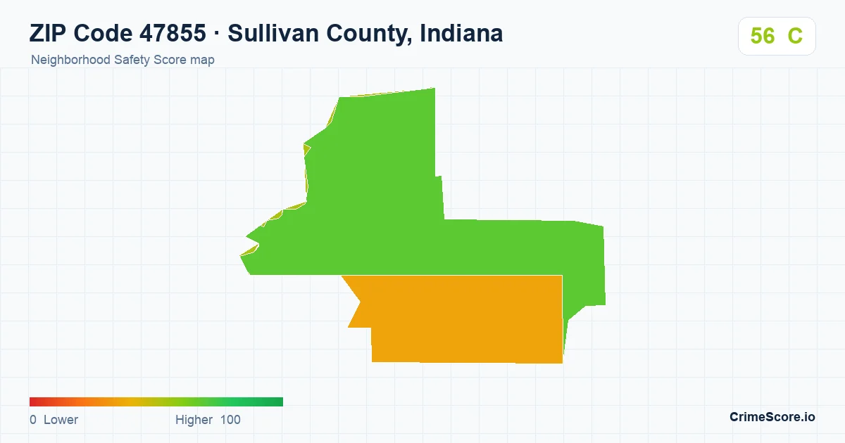 ZIP Code 47855 in Sullivan County, Indiana neighborhood Safety Score map