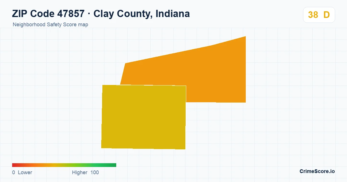 ZIP Code 47857 in Clay County, Indiana neighborhood Safety Score map