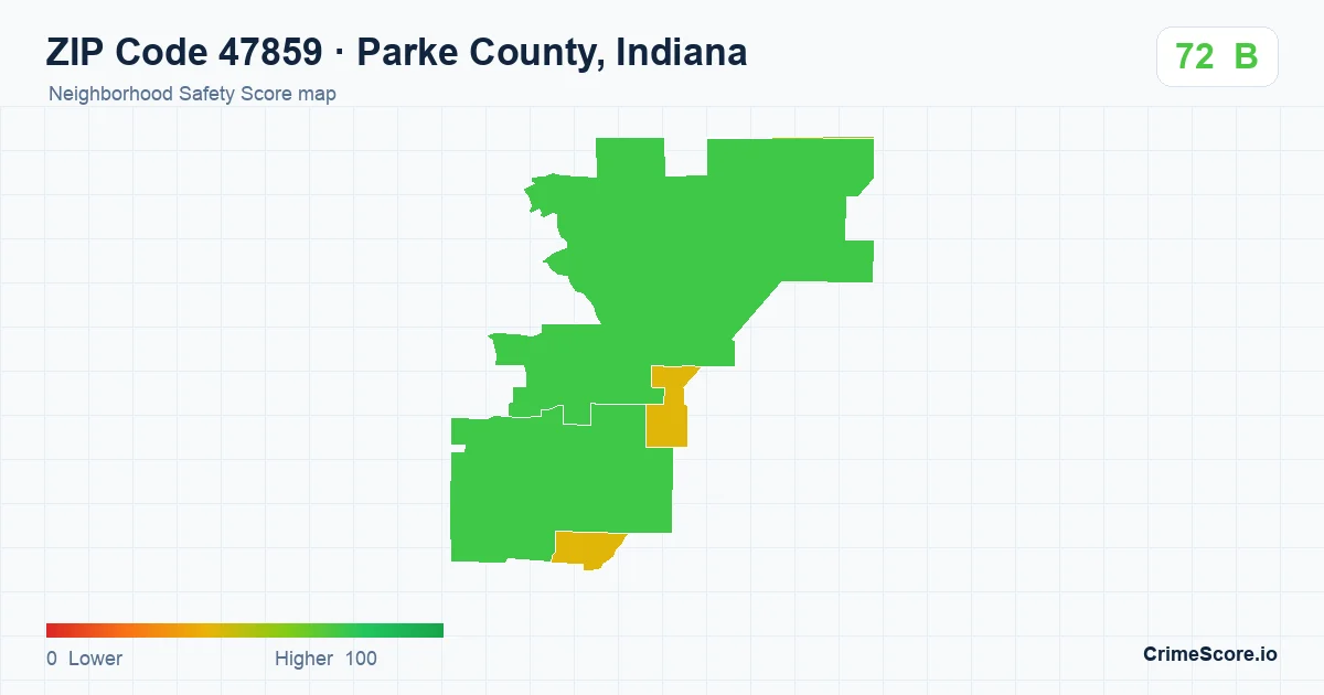 ZIP Code 47859 in Parke County, Indiana neighborhood Safety Score map