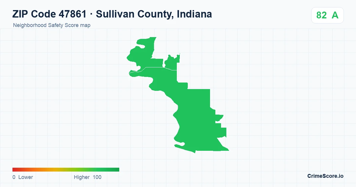 ZIP Code 47861 in Sullivan County, Indiana neighborhood Safety Score map