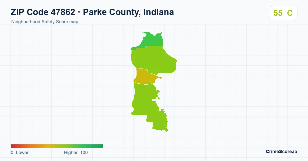 ZIP Code 47862 in Parke County, Indiana neighborhood Safety Score map