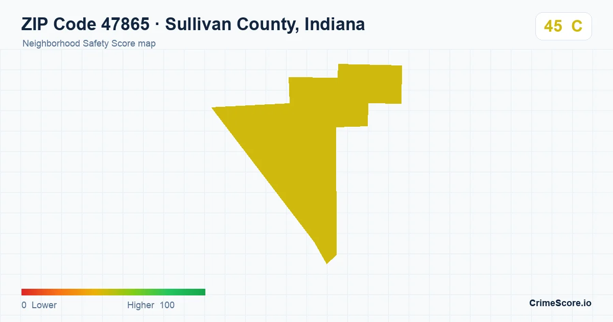 ZIP Code 47865 in Sullivan County, Indiana neighborhood Safety Score map
