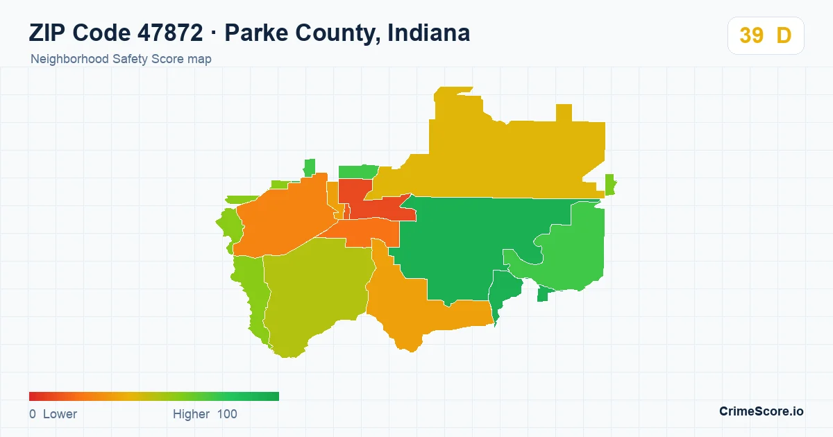 ZIP Code 47872 in Parke County, Indiana neighborhood Safety Score map