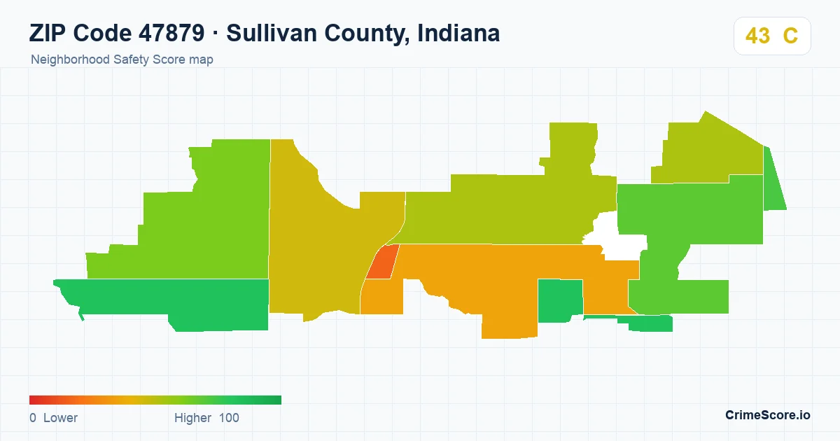 ZIP Code 47879 in Sullivan County, Indiana neighborhood Safety Score map