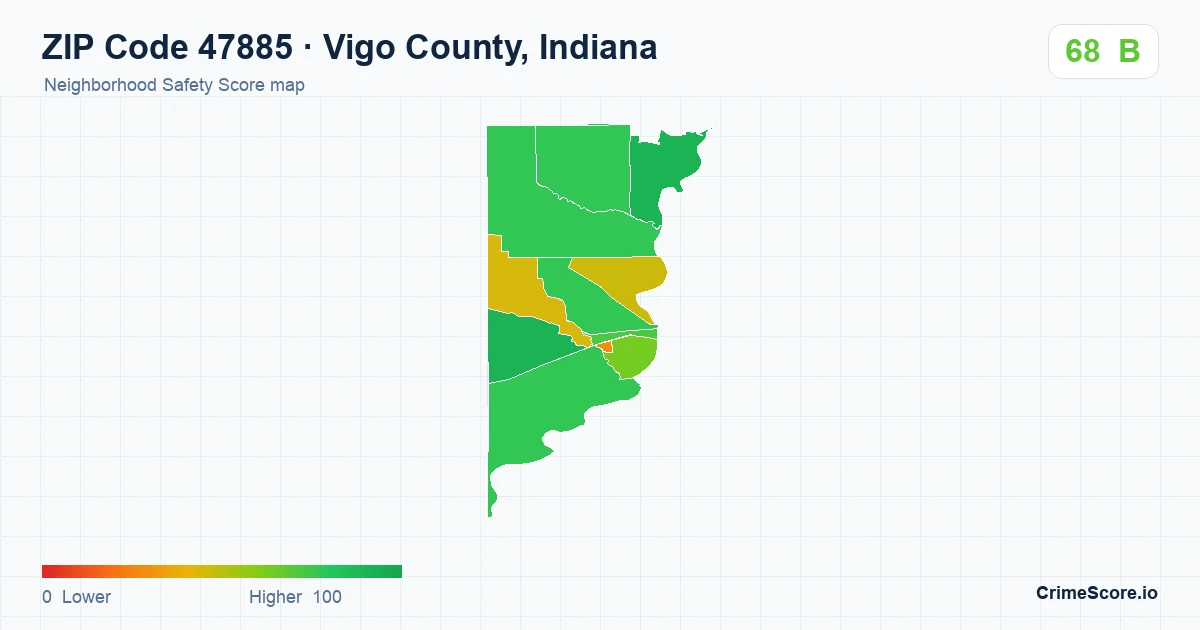 ZIP Code 47885 in Vigo County, Indiana neighborhood Safety Score map