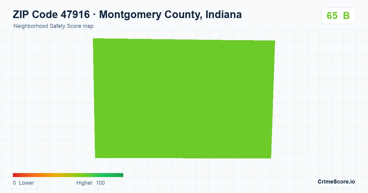 ZIP Code 47916 in Montgomery County, Indiana neighborhood Safety Score map