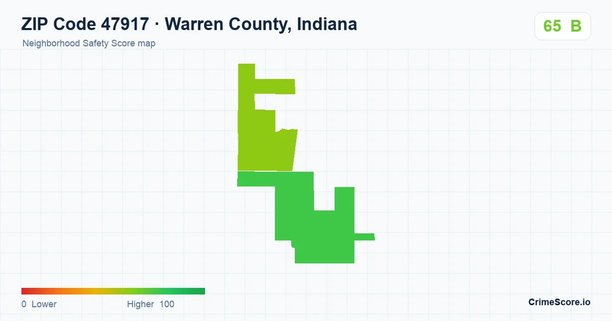 ZIP Code 47917 in Warren County, Indiana neighborhood Safety Score map