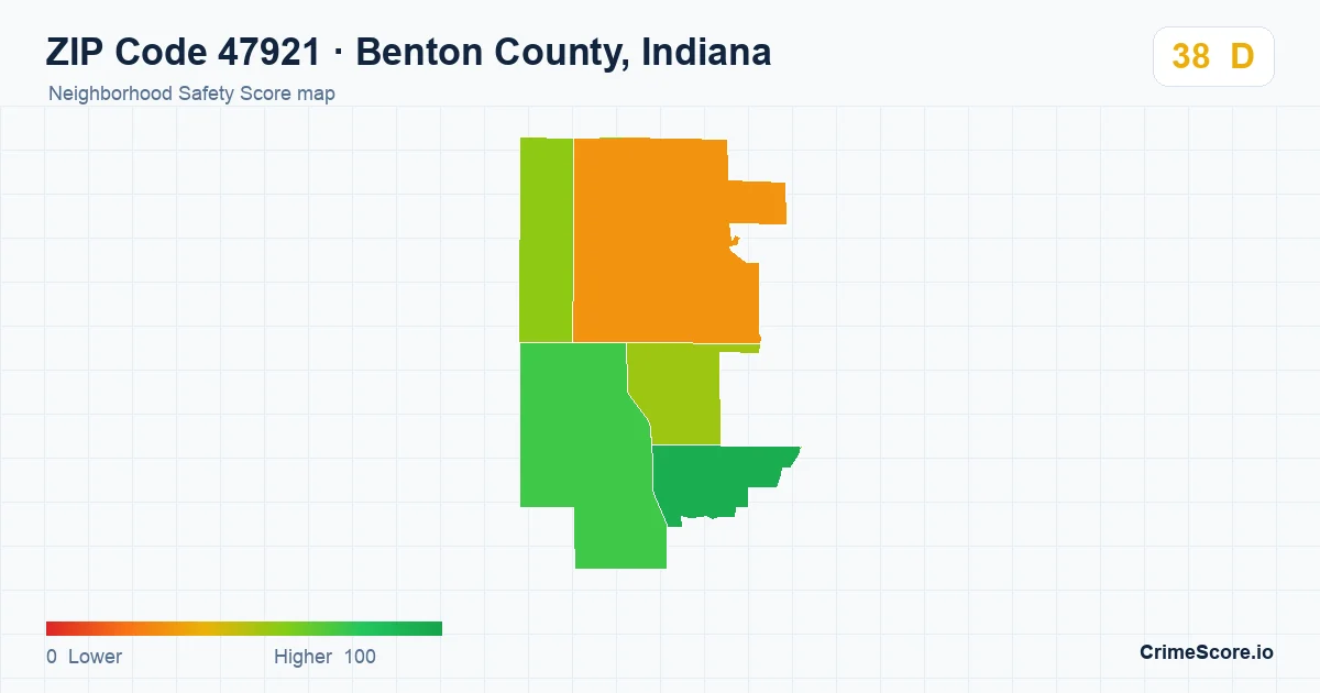 ZIP Code 47921 in Benton County, Indiana neighborhood Safety Score map