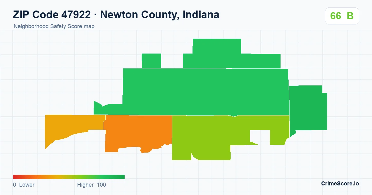 ZIP Code 47922 in Newton County, Indiana neighborhood Safety Score map
