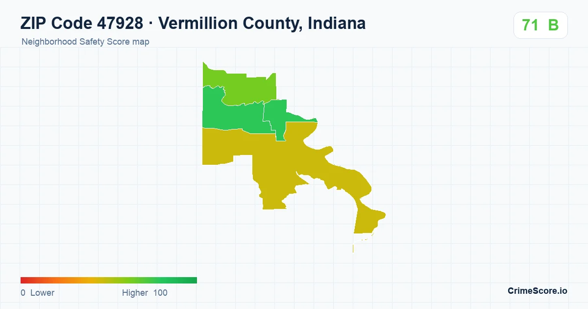 ZIP Code 47928 in Vermillion County, Indiana neighborhood Safety Score map