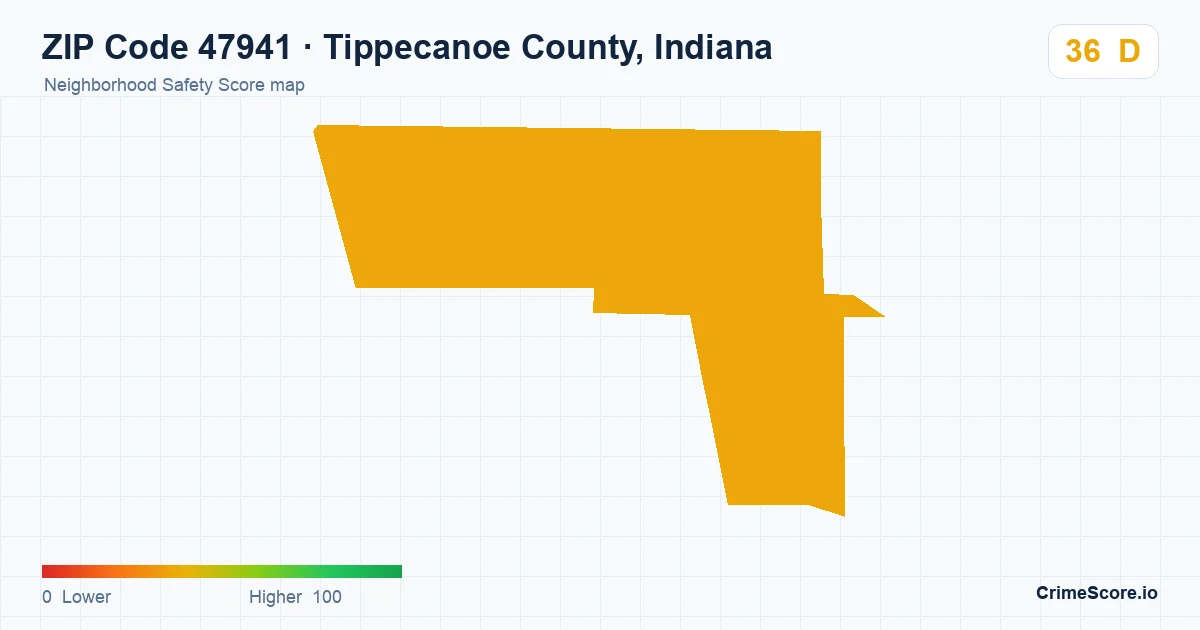 ZIP Code 47941 in Tippecanoe County, Indiana neighborhood Safety Score map