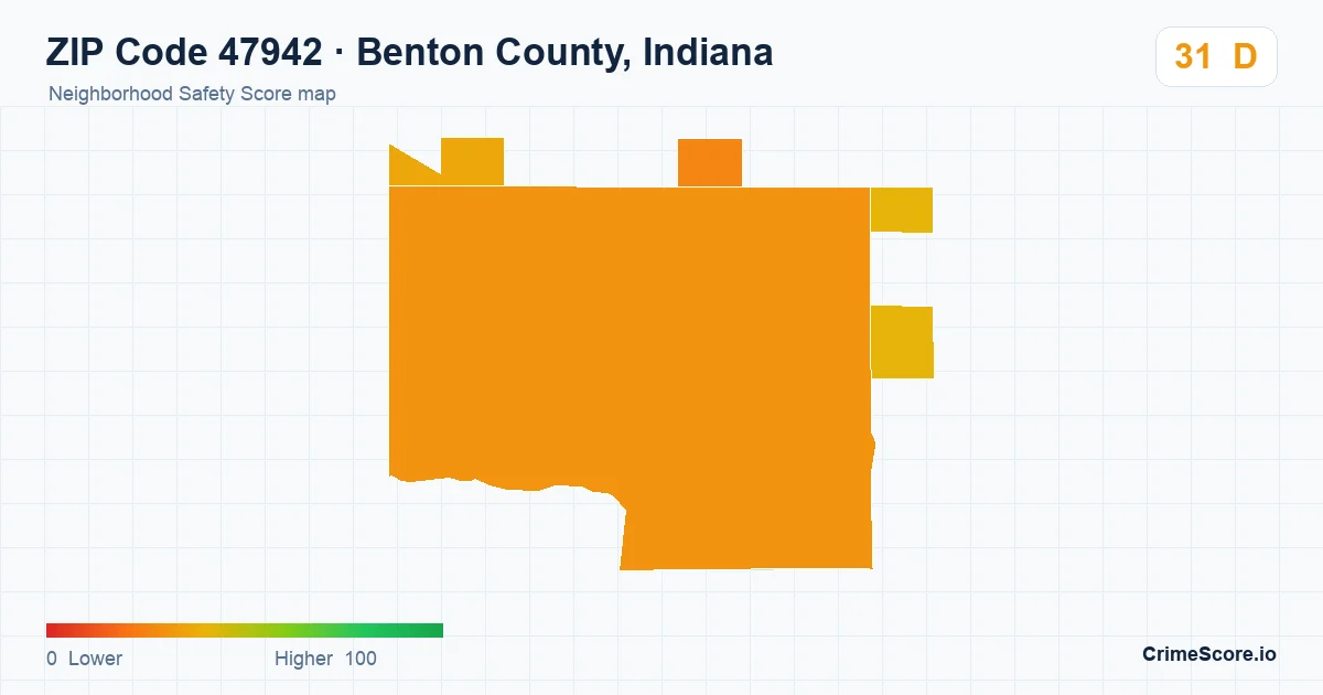ZIP Code 47942 in Benton County, Indiana neighborhood Safety Score map