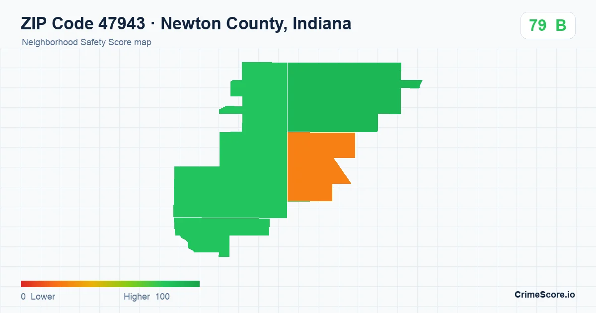 ZIP Code 47943 in Newton County, Indiana neighborhood Safety Score map
