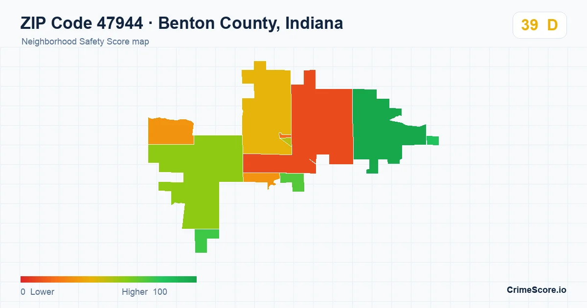 ZIP Code 47944 in Benton County, Indiana neighborhood Safety Score map
