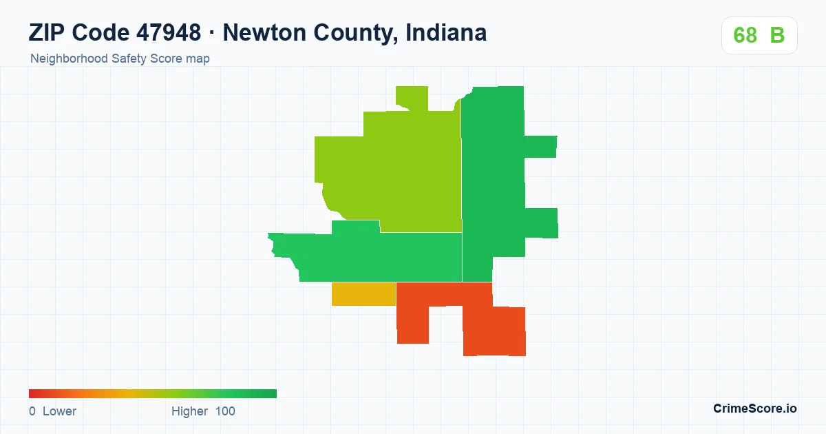 ZIP Code 47948 in Newton County, Indiana neighborhood Safety Score map