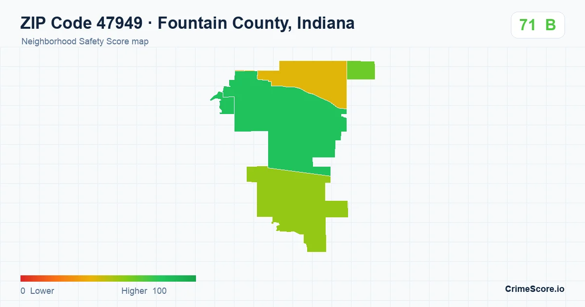 ZIP Code 47949 in Fountain County, Indiana neighborhood Safety Score map