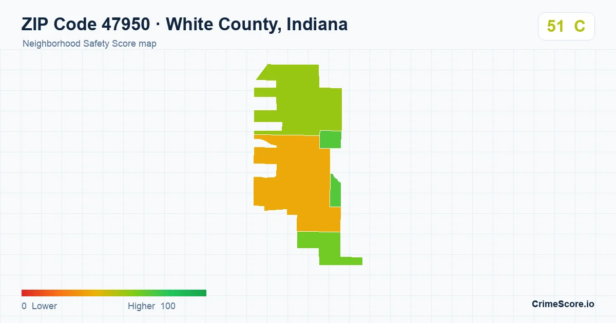 ZIP Code 47950 in White County, Indiana neighborhood Safety Score map