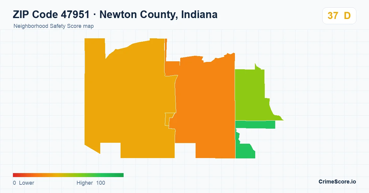 ZIP Code 47951 in Newton County, Indiana neighborhood Safety Score map