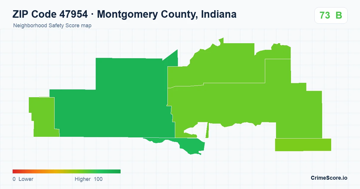 ZIP Code 47954 in Montgomery County, Indiana neighborhood Safety Score map
