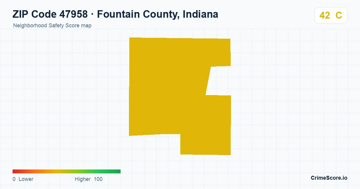 ZIP Code 47958 in Fountain County, Indiana neighborhood Safety Score map