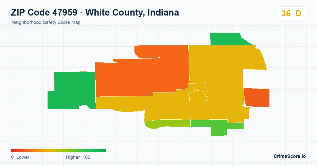 ZIP Code 47959 in White County, Indiana neighborhood Safety Score map