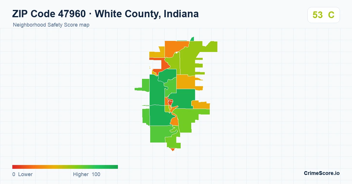 ZIP Code 47960 in White County, Indiana neighborhood Safety Score map