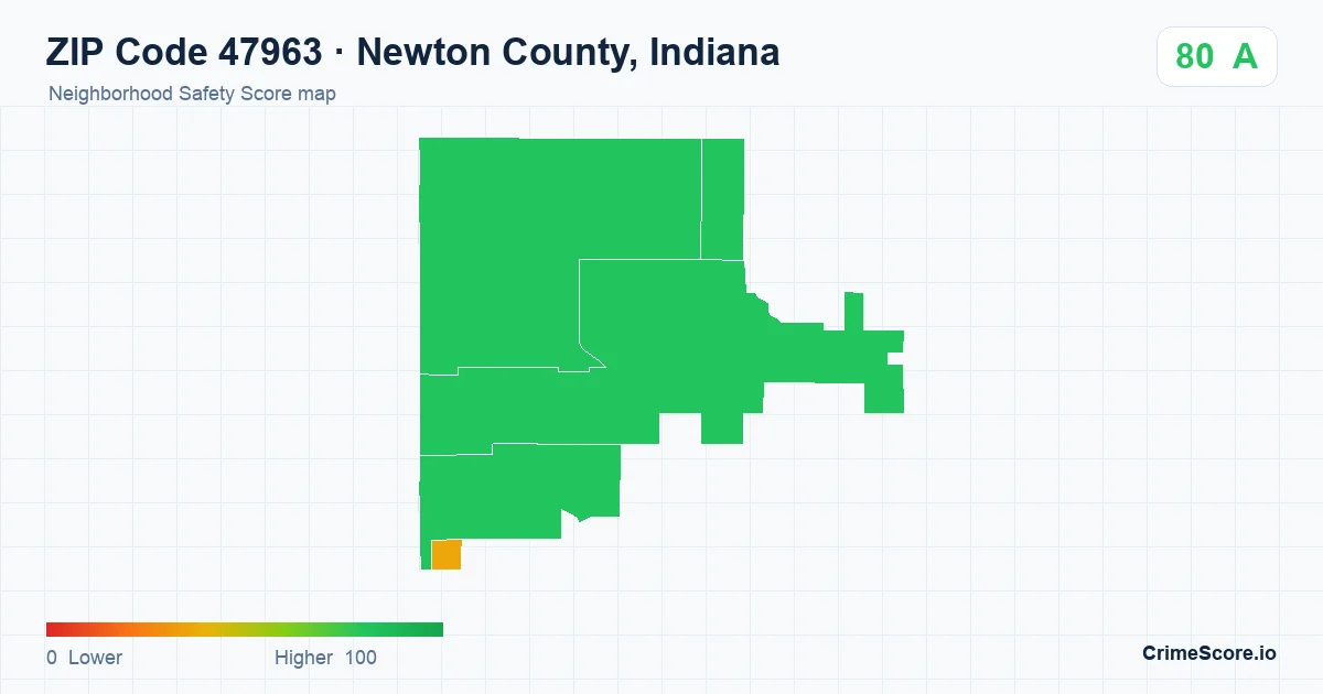 ZIP Code 47963 in Newton County, Indiana neighborhood Safety Score map