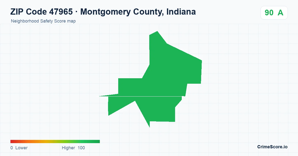 ZIP Code 47965 in Montgomery County, Indiana neighborhood Safety Score map