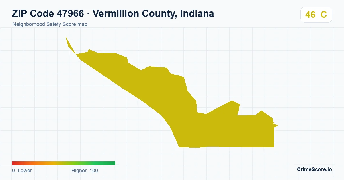 ZIP Code 47966 in Vermillion County, Indiana neighborhood Safety Score map