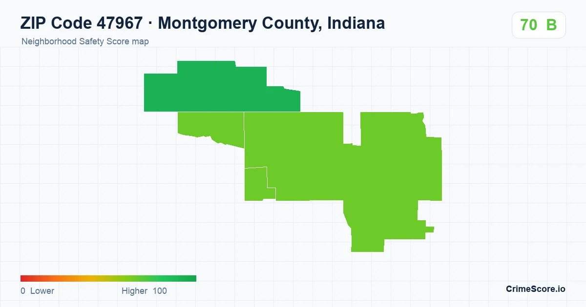 ZIP Code 47967 in Montgomery County, Indiana neighborhood Safety Score map