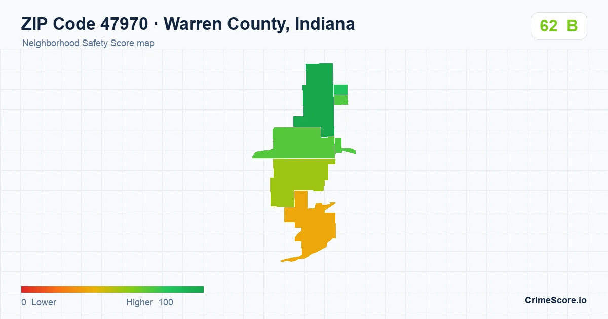 ZIP Code 47970 in Warren County, Indiana neighborhood Safety Score map