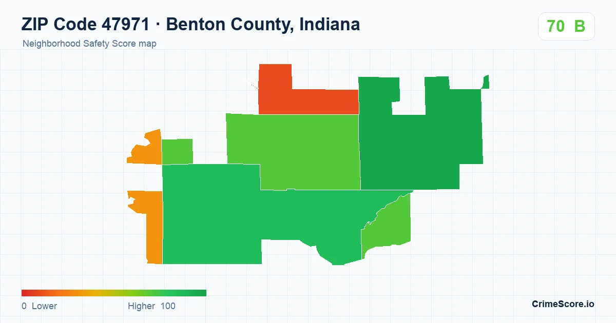 ZIP Code 47971 in Benton County, Indiana neighborhood Safety Score map